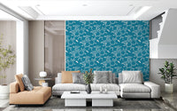 Open living room paired with Cozy Scandi Folk Leaf Vine Nordic Teal wallpaper backdrop, GD8540