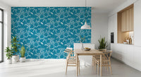 Dining room softened by Cozy Scandi Folk Leaf Vine Nordic Teal wallpaper, GD8540