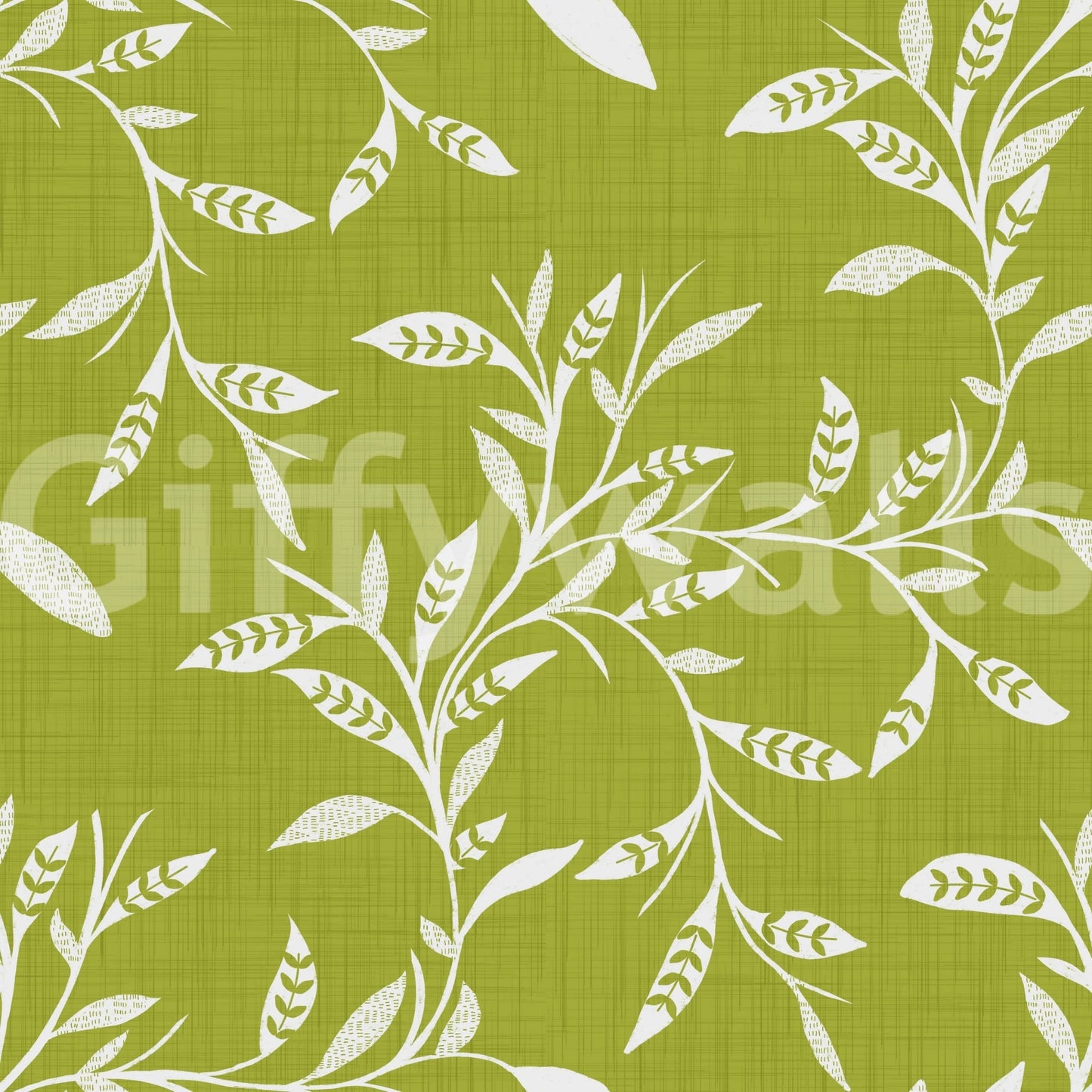 Cozy Scandi Folk Leaf Vine Olive Chartreuse Craft Blender Wallpaper with leafy vine pattern, GD8541