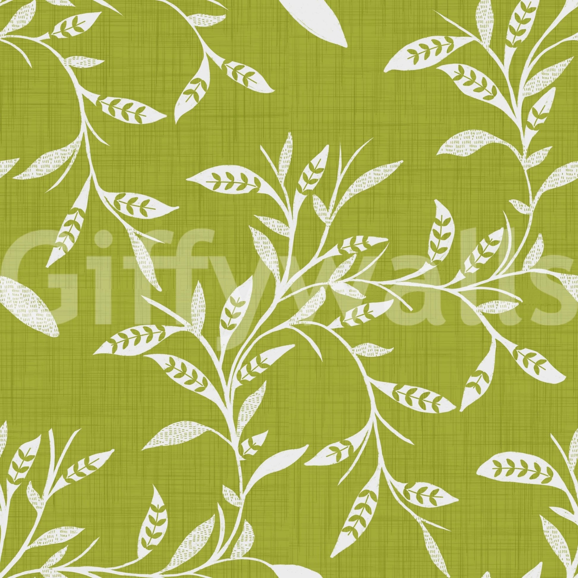 Cozy Scandi Folk Leaf Vine Olive Chartreuse Craft Blender Wallpaper with leafy vine pattern, GD8541