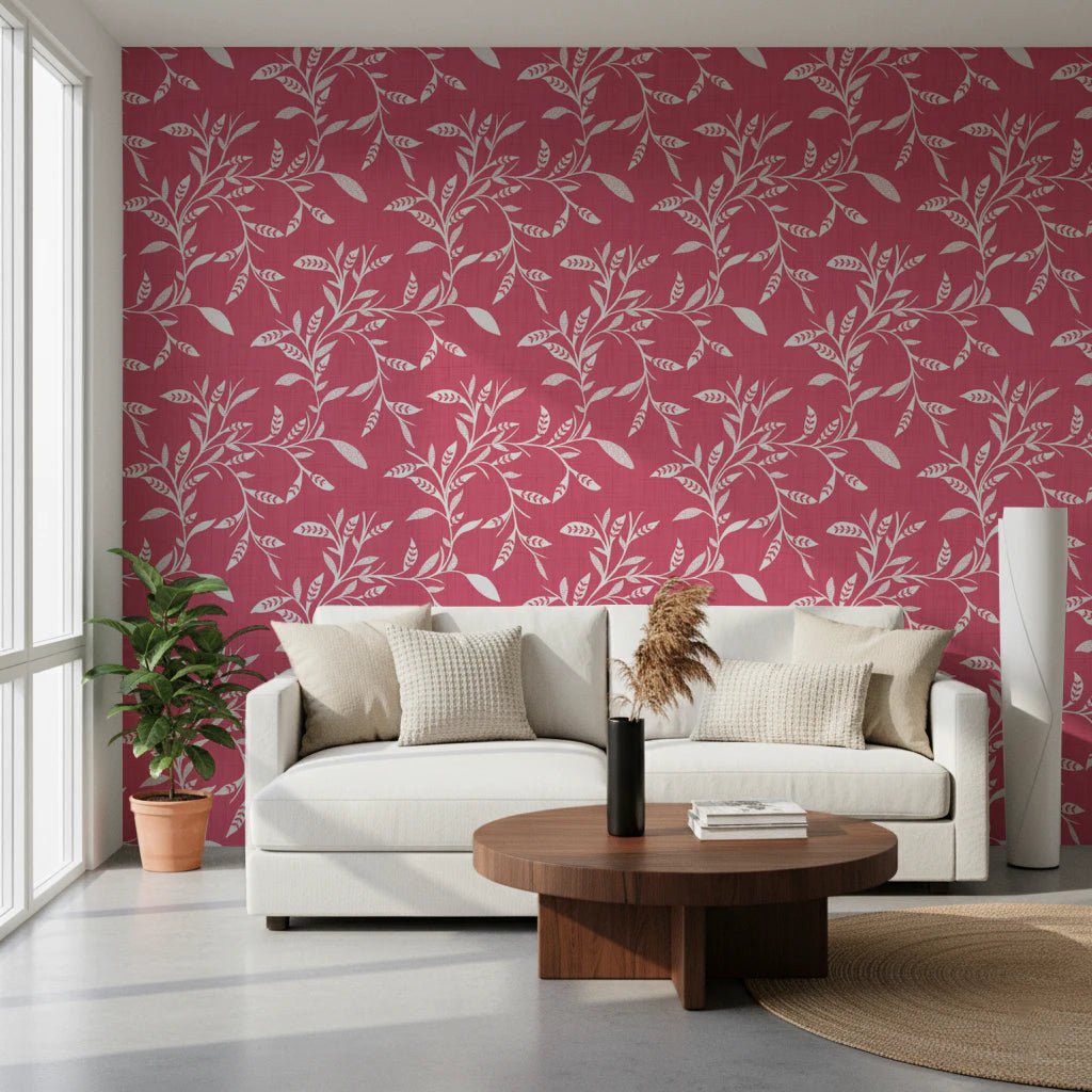 Cozy Scandi Folk Leaf Vine Rose Clay - Craft Blender Wallpaper⁠