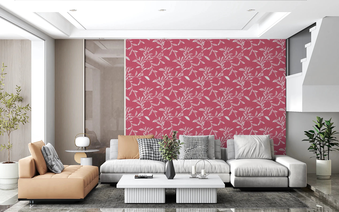 Cozy Scandi Folk Leaf Vine Rose Clay - Craft Blender Wallpaper⁠