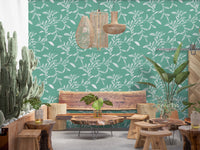 Café-style corner softened by Cozy Scandi Folk Leaf Vine Sage Mint wallpaper, GD8544