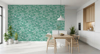 Bright Dining room finished with Cozy Scandi Folk Leaf Vine Sage Mint wallpaper, GD8544