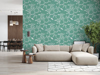 Soft sitting room paired with Cozy Scandi Folk Leaf Vine Sage Mint wallpaper, GD8544