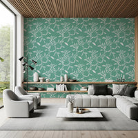 Timber ceiling lounge framed by Sage Mint craft blender wallpaper and soft furnishings, GD8544