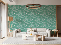 Open lounge area styled in Sage Mint craft blender wallpaper with leafy flow, GD8544