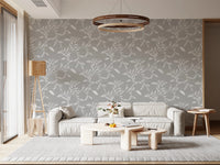 Rustic sitting space softened by Cozy Scandi Folk Leaf Vine Warm Linen wallpaper, GD8545
