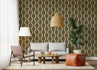 Cream wave bands across Wavy Stripe Wallpaper on earthy olive base, GD8532