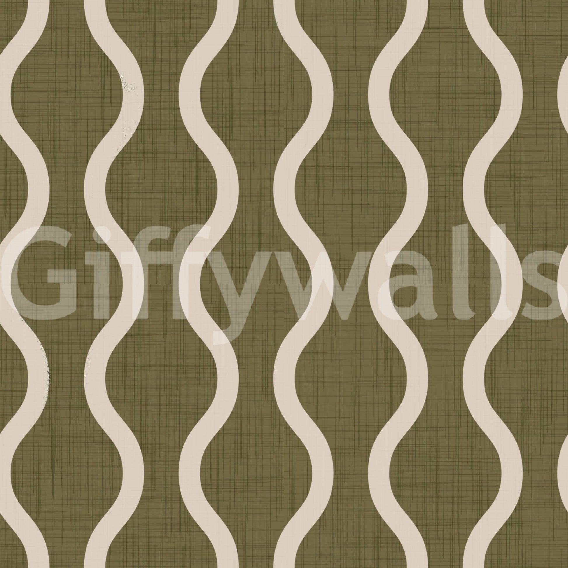 Curved cream lines on Earthy Olive Wallpaper with subtle surface detail, GD8532