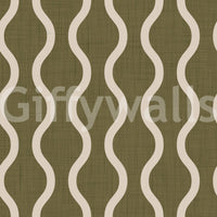 Curved cream lines on Earthy Olive Wallpaper with subtle surface detail, GD8532