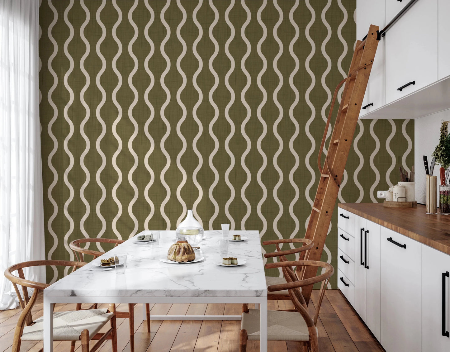 Soft olive surface in Craft Stripe Wallpaper with woven texture look, GD8532