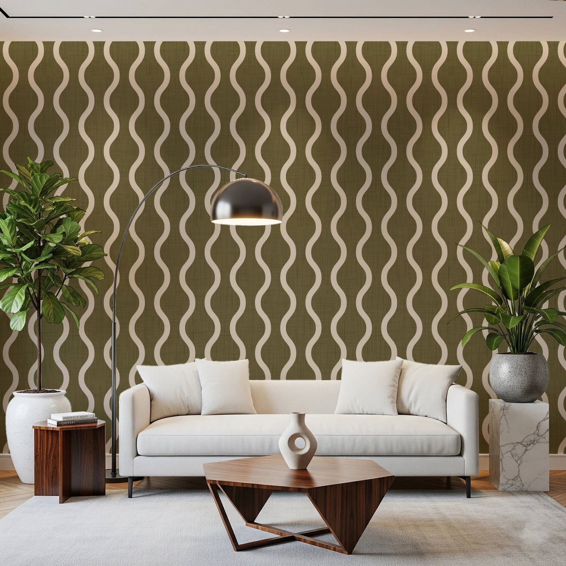 Repeating wave layout on Craft Stripe Wallpaper in earthy green tone, GD8532