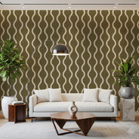 Repeating wave layout on Craft Stripe Wallpaper in earthy green tone, GD8532