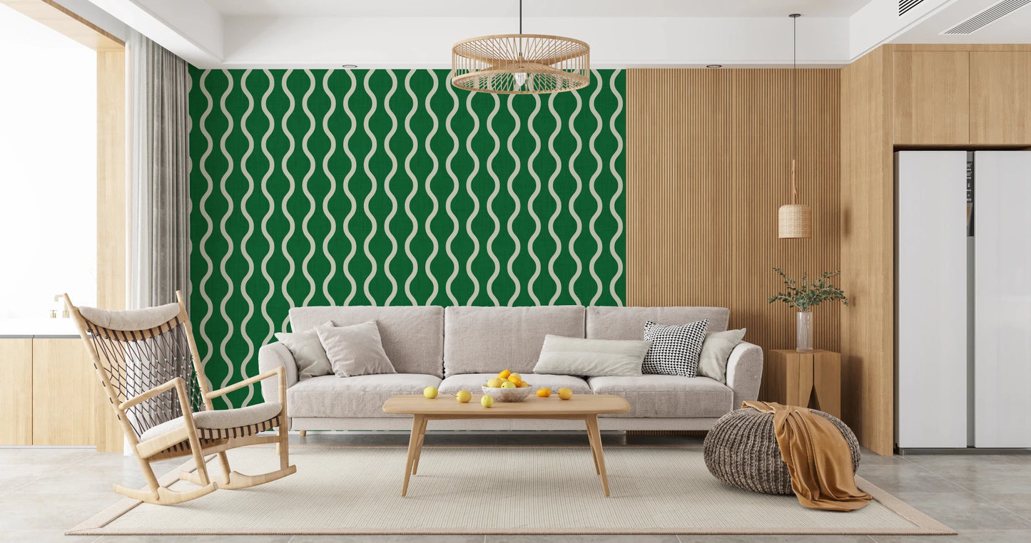 Minimal curved stripe design on Forest Green Wallpaper with texture