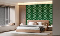Repeating curved lines on Craft Stripe Wallpaper with deep green base