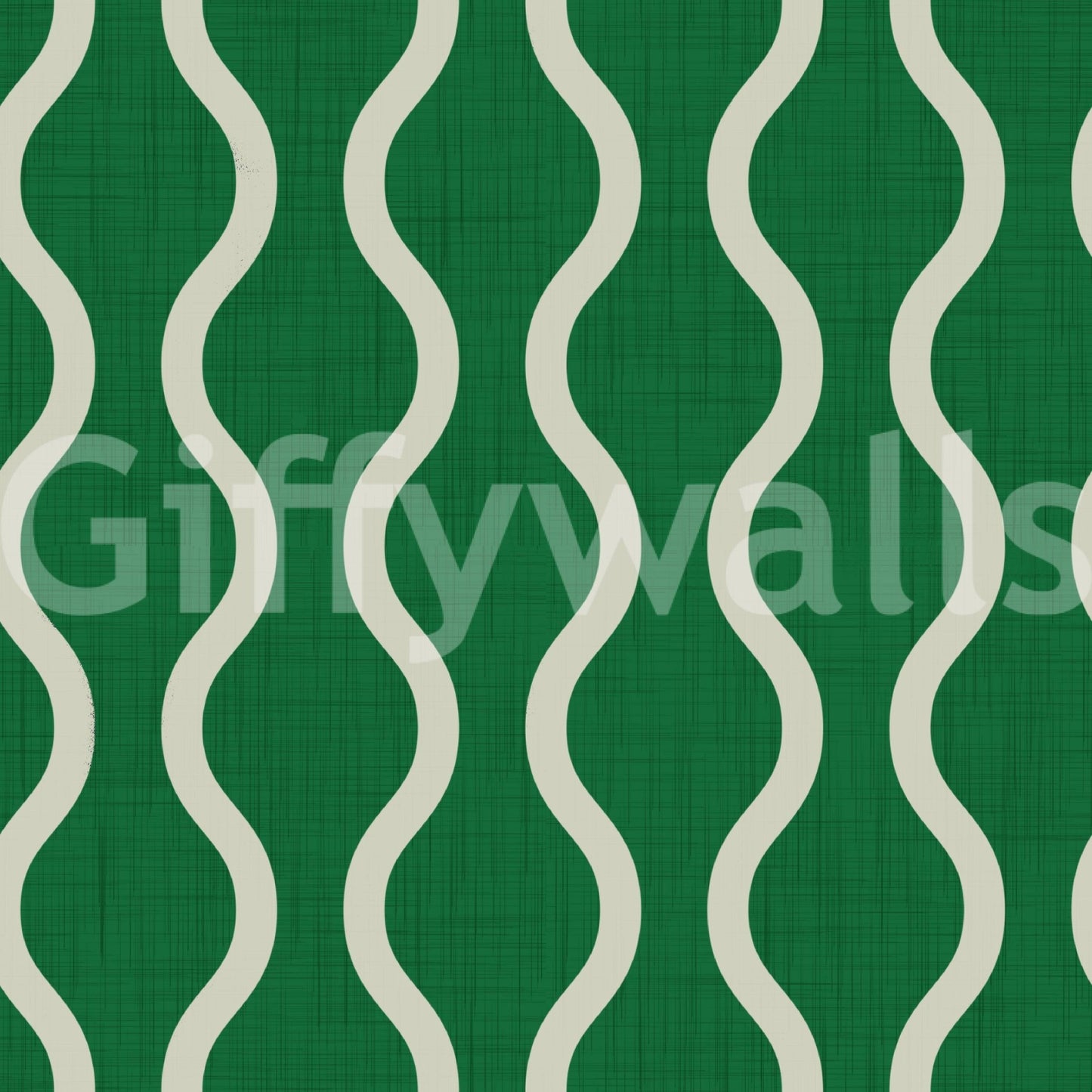 Graphic wave layout on Forest Green Wallpaper with woven texture