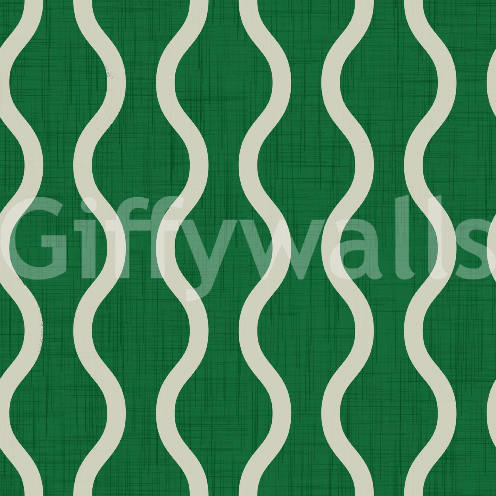 Graphic wave layout on Forest Green Wallpaper with woven texture