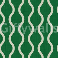 Graphic wave layout on Forest Green Wallpaper with woven texture