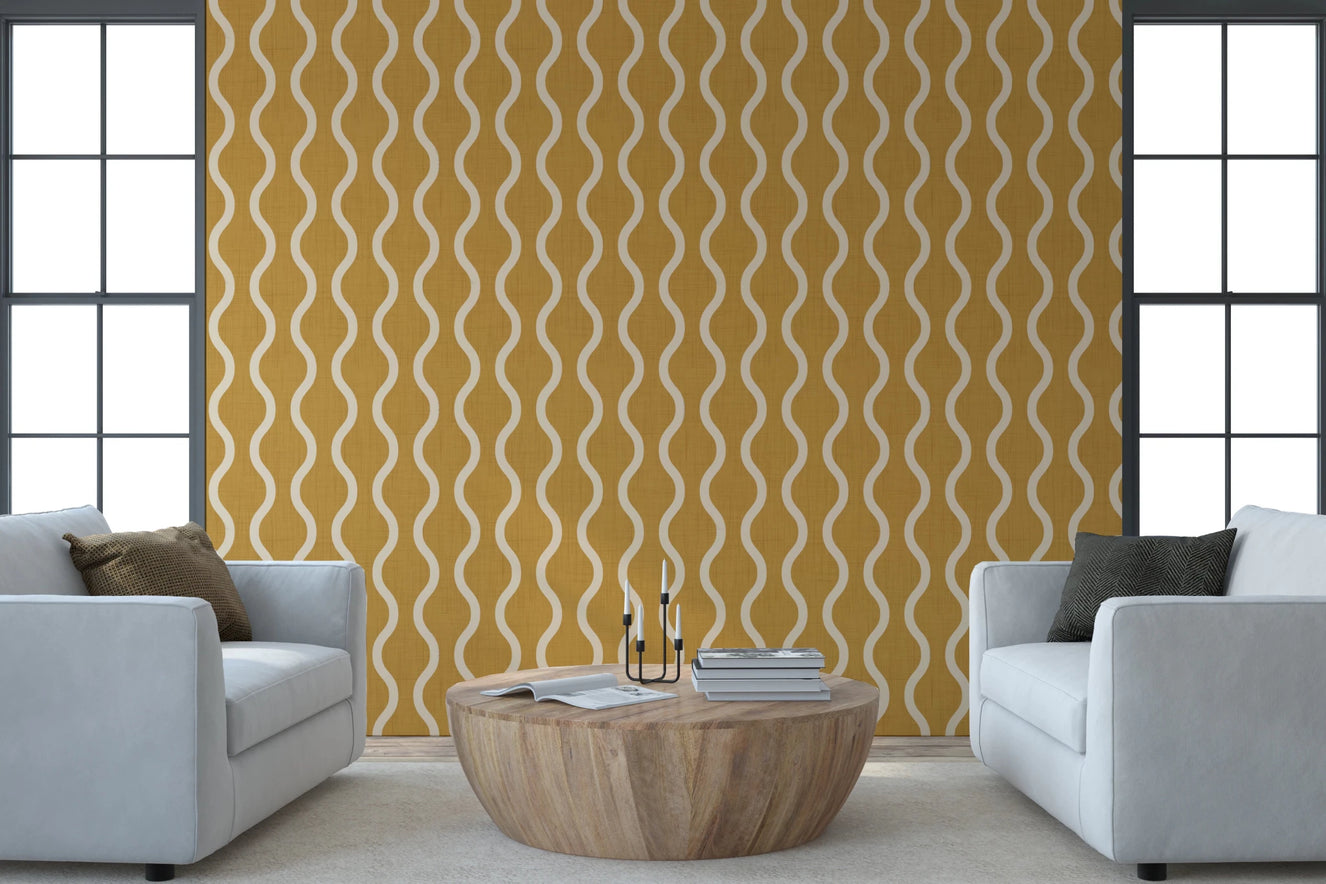Hallway with Wavy Stripe Honey Mustard Wallpaper in Scandi style