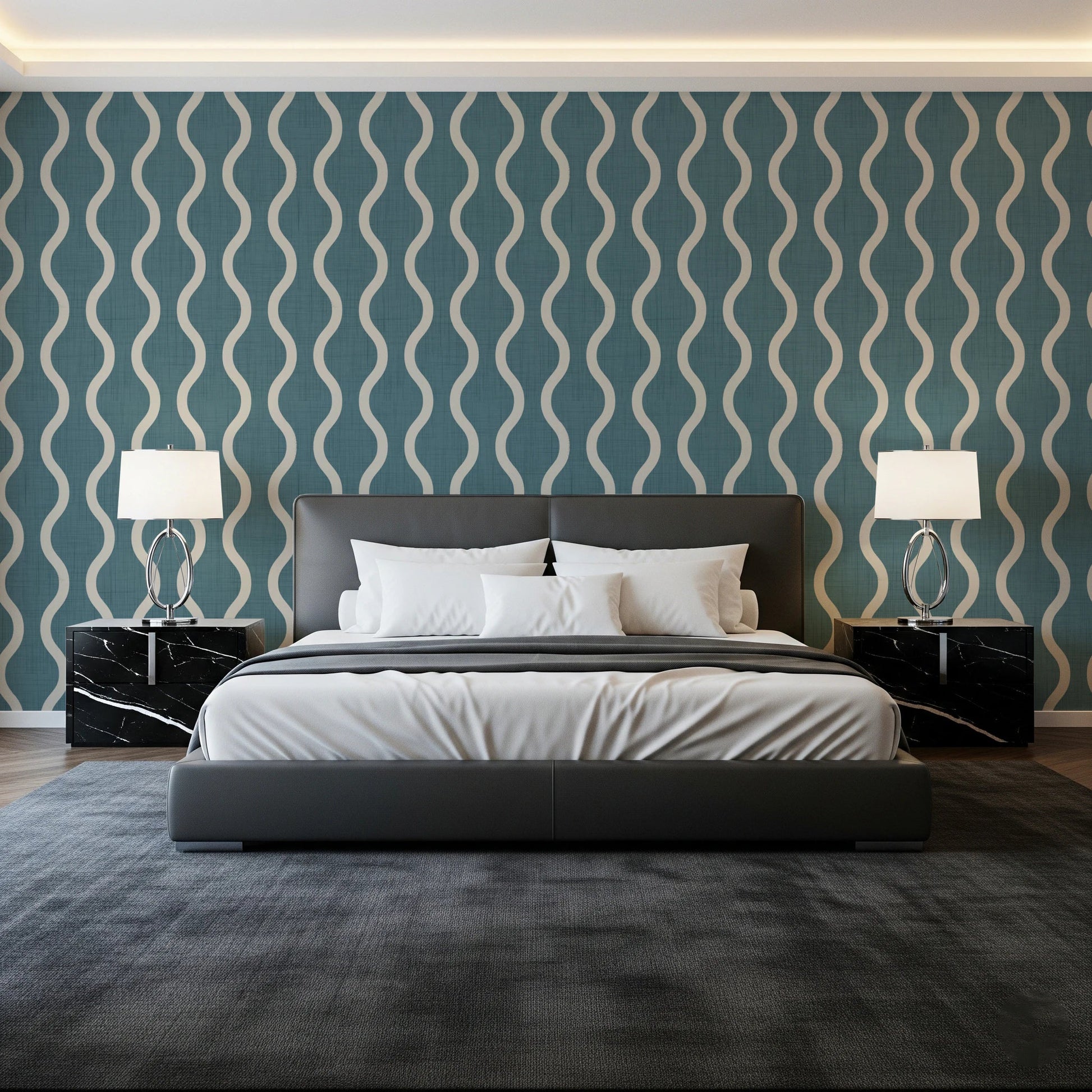 Subtle woven finish on Craft Stripe Wallpaper in Nordic blue grey tone, GD8526