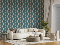 Hallway styled in Scandi Folk Wavy Wallpaper with cool muted tones, GD8526