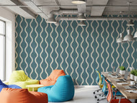 Curved stripe repeat across Blue Grey Wallpaper with soft contrast, GD8526