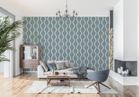 Cream wave bands on Wavy Stripe Wallpaper with blue grey textured base, GD8526
