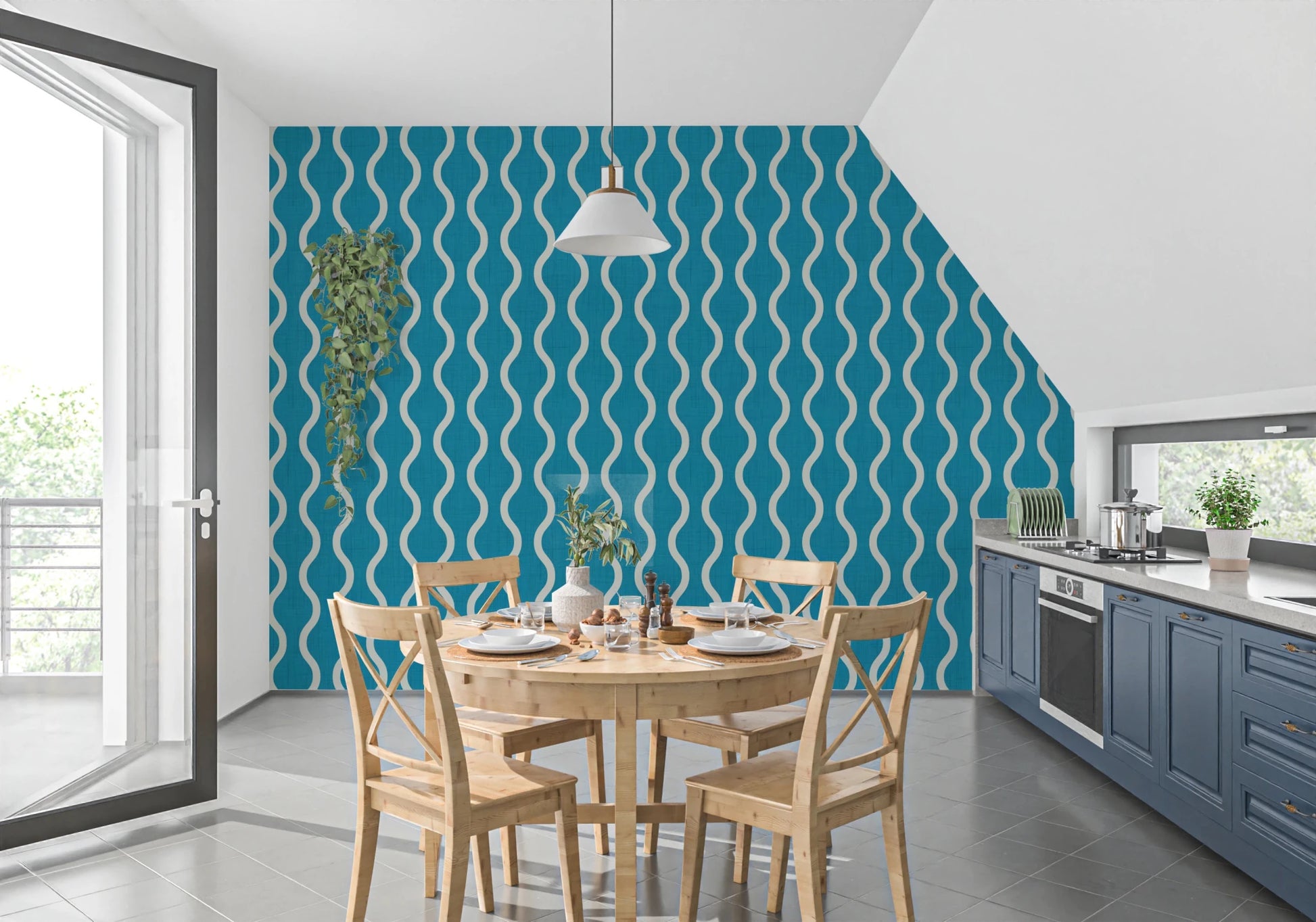 Modern striped surface in Craft Stripe Wallpaper with vivid teal shade, GD8525