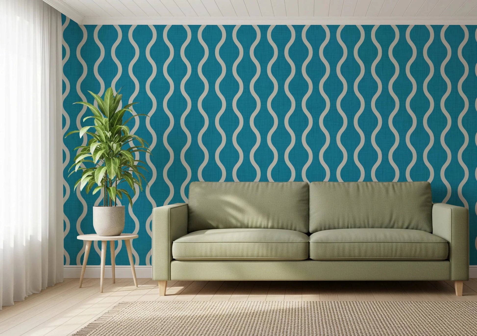 Hallway featuring Craft Stripe Teal Wallpaper with flowing curved lines, GD8525