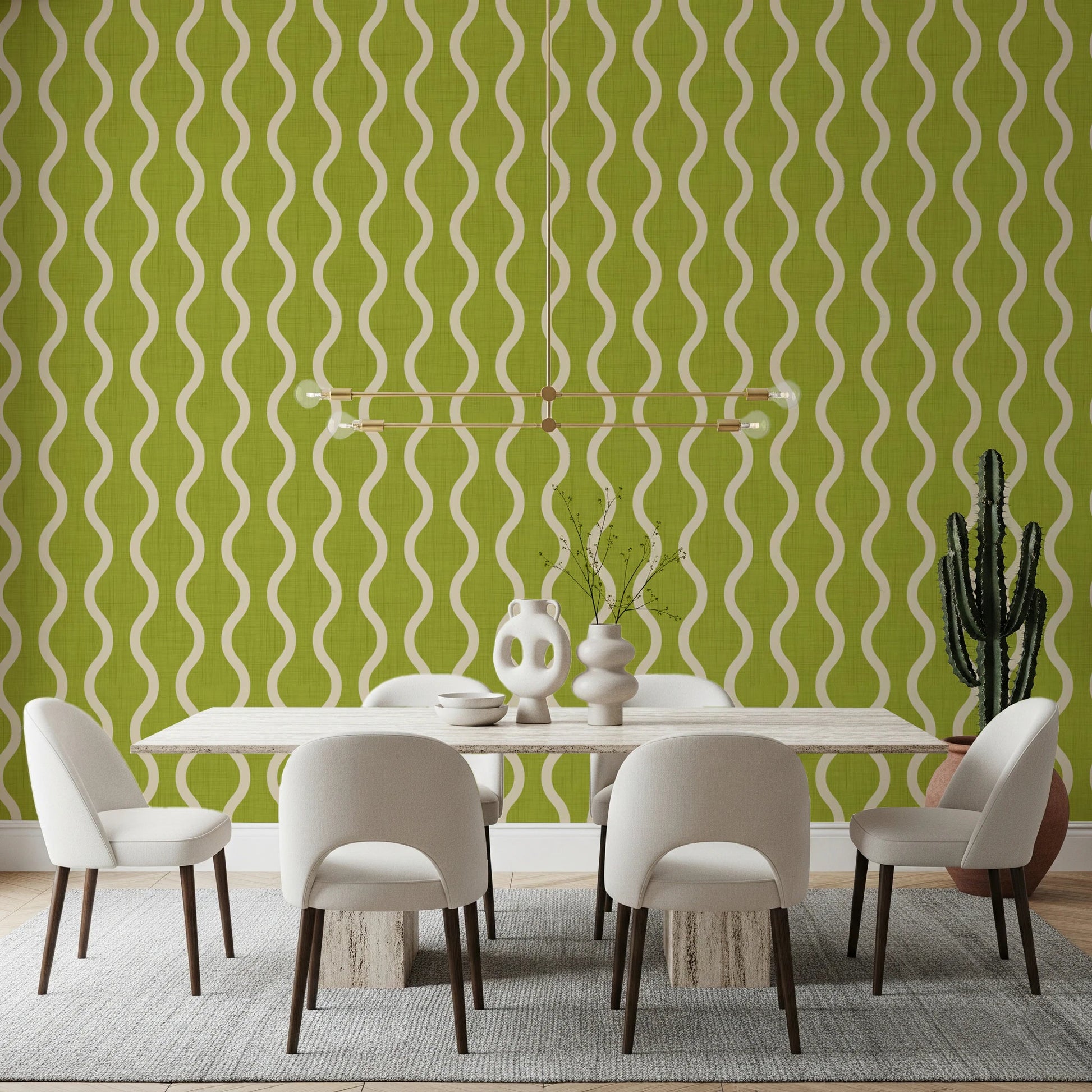 Repeating curved design on Wavy Stripe Chartreuse Wallpaper with texture, GD8527