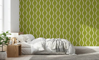 Bright green wall in Craft Stripe Wallpaper with soft woven finish, GD8527