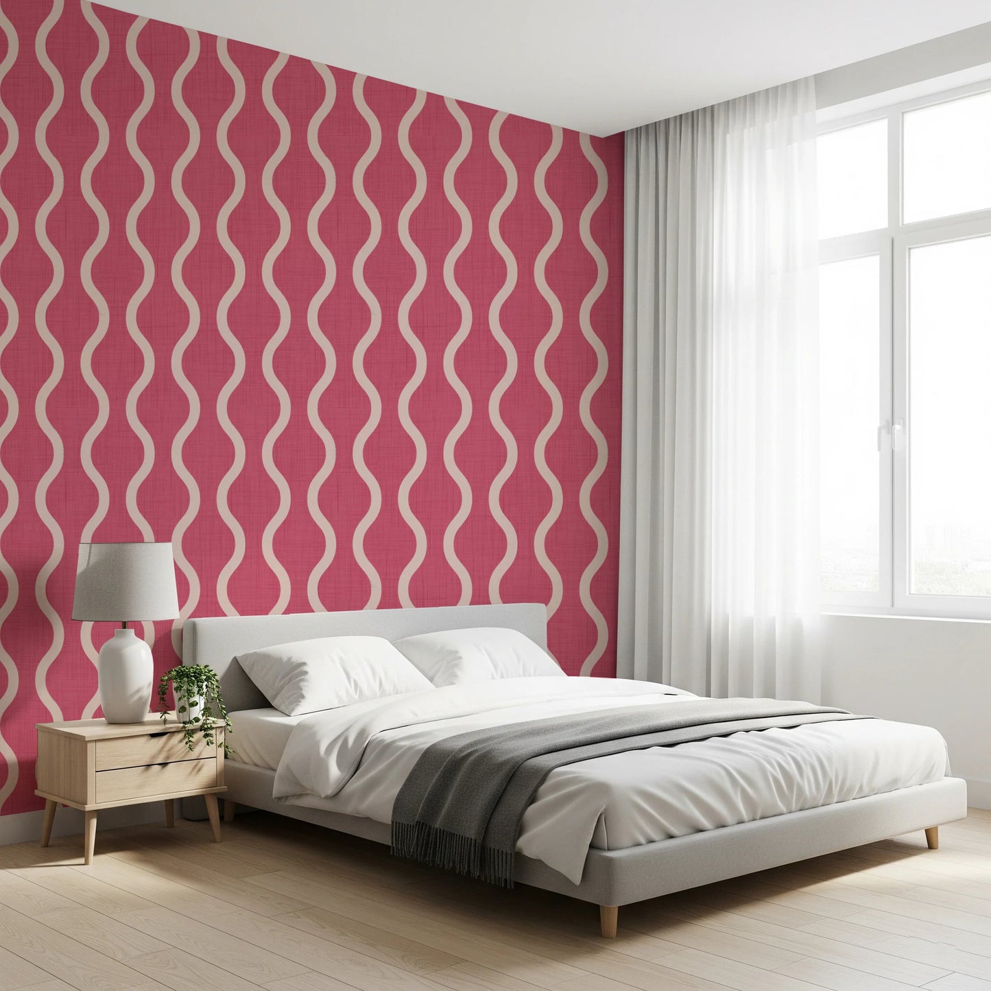 Curved stripe repeat in Rose Clay Wallpaper with calm graphic rhythm, GD8528