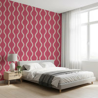 Curved stripe repeat in Rose Clay Wallpaper with calm graphic rhythm, GD8528