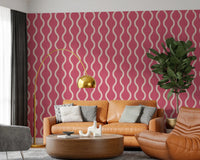 Wavy Stripe Rose Clay hallway Wallpaper with soft cream curves and woven texture, GD8528