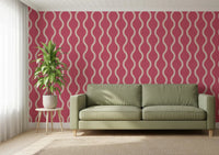 Cream wave design over Wavy Stripe Rose Clay Wallpaper with soft contrast, GD8528