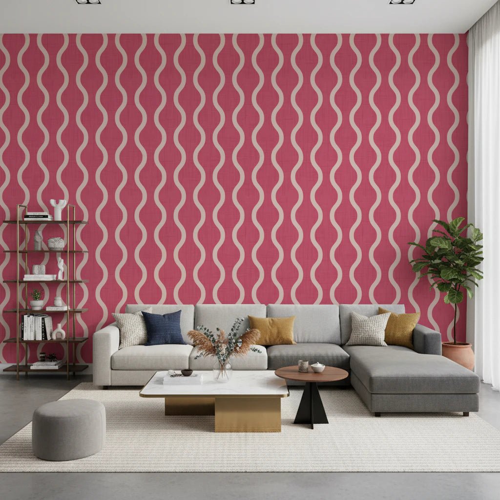 Minimal Scandinavian pattern on Scandi Folk Wallpaper in rosy clay shade, GD8528