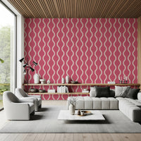 Flowing cream bands across Wavy Stripe Wallpaper in muted rose clay, GD8528