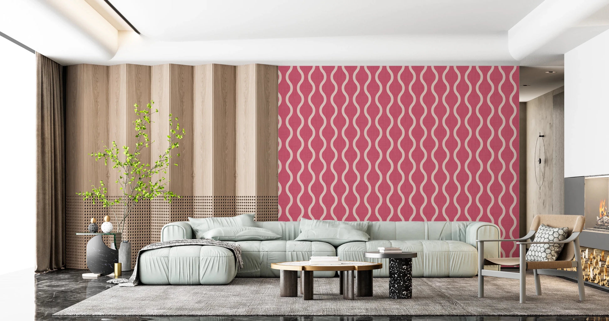 Rose Clay Stripe Wallpaper with gentle wave movement and subtle texture, GD8528