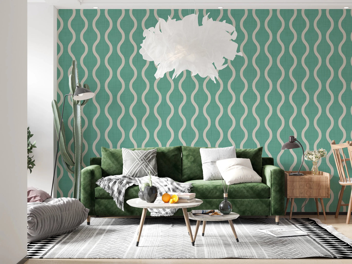 Cozy Scandi Folk Wavy Stripe Sage Mint - Craft Stripe Wallpaper⁠