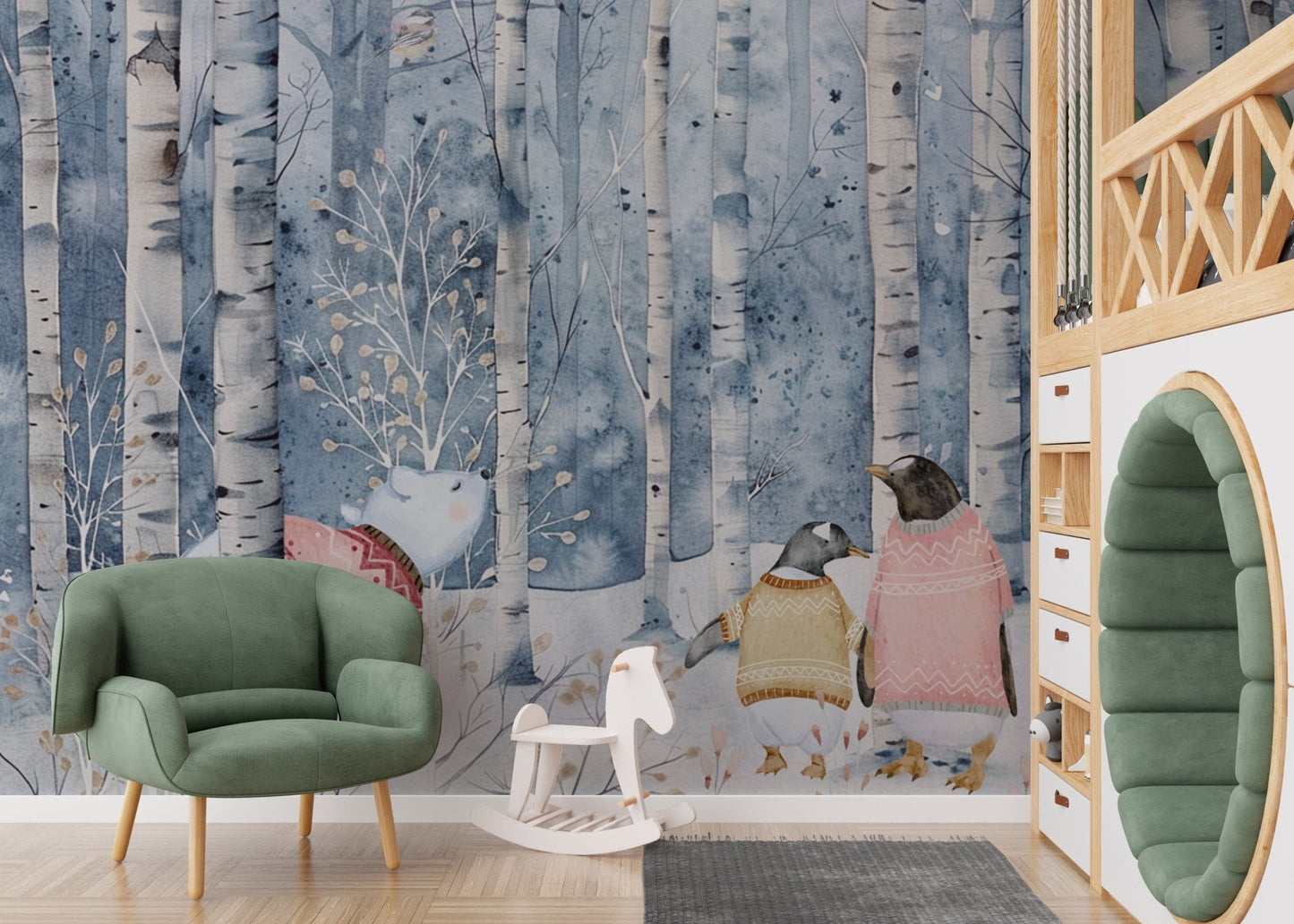 Cozy penguins and polar bear wallpaper
