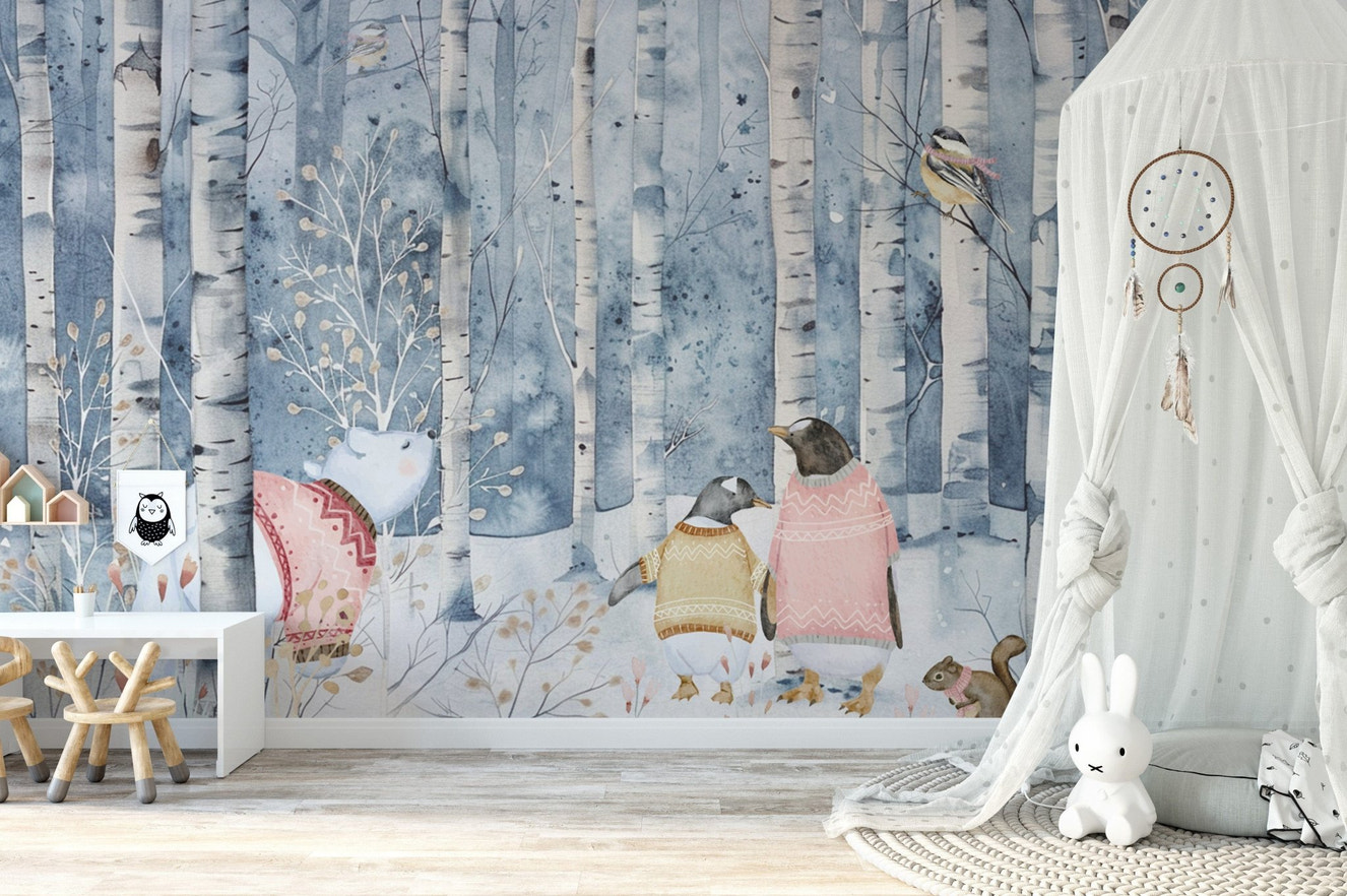 Cute woodland animals nursery wallpaper
