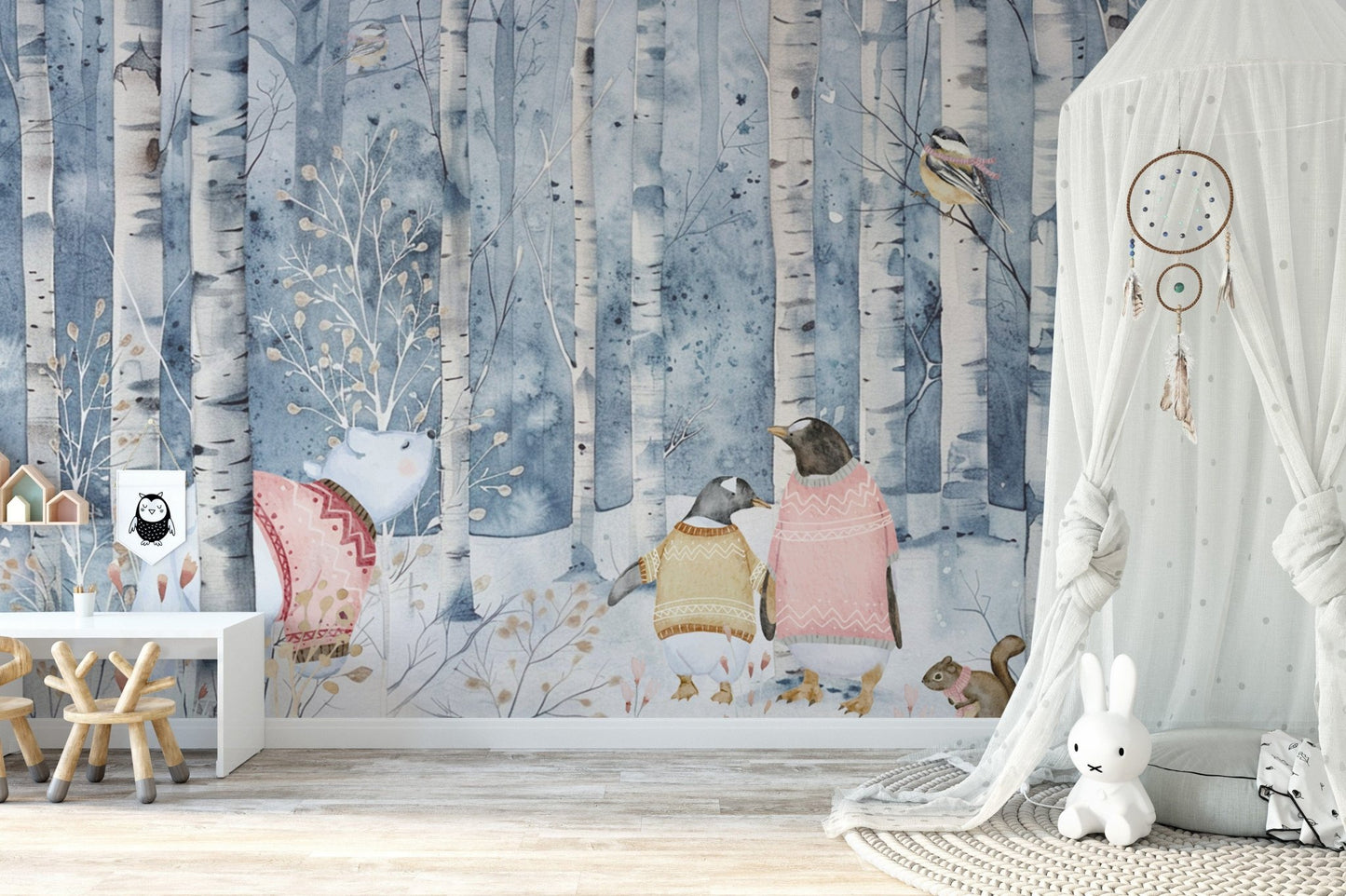 Cute woodland animals nursery wallpaper
