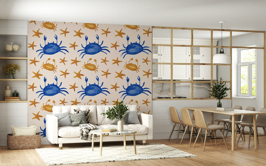 Crabs & Stars Wallpaper: Blue crab and starfish wall.