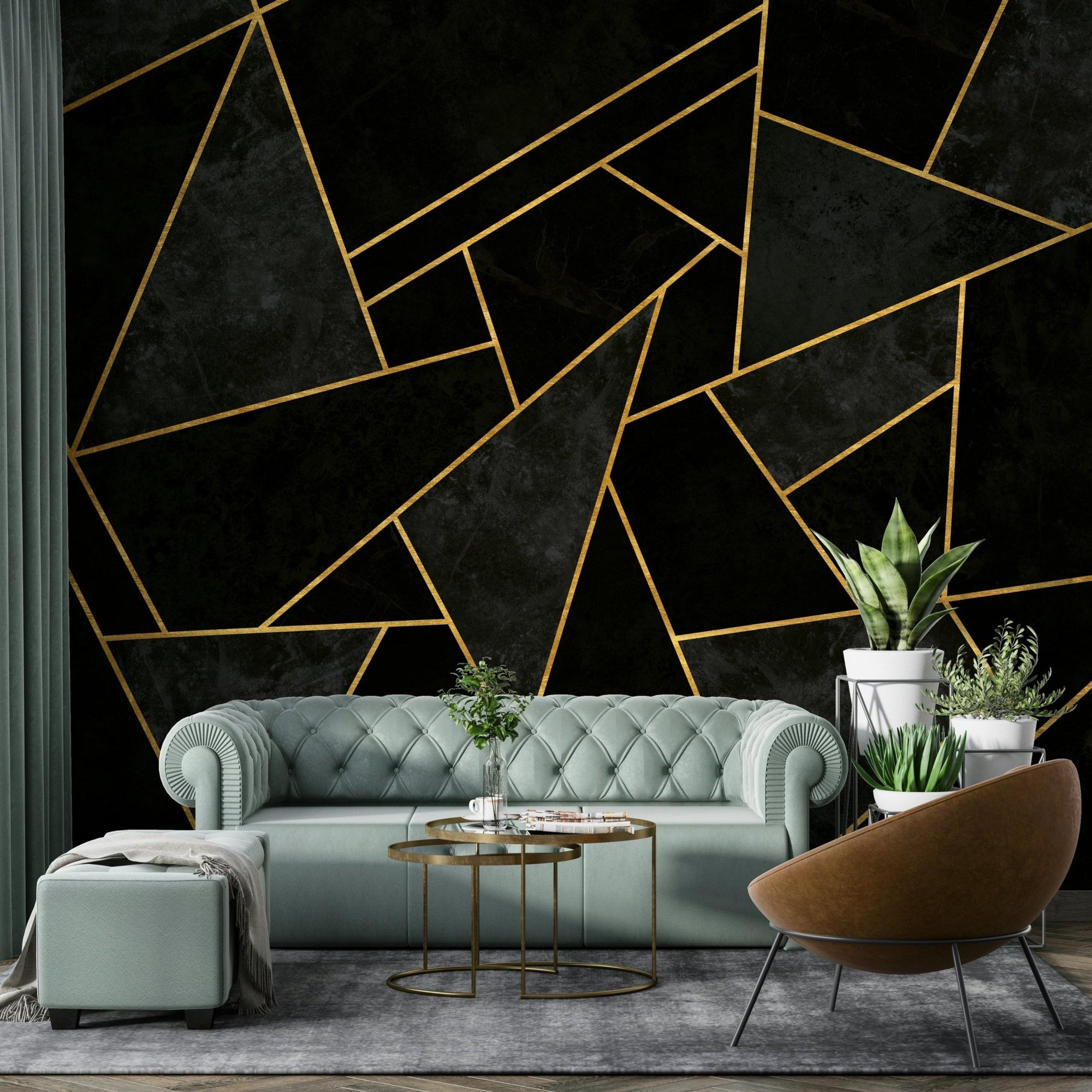 Cracked Night black mosaic mural wallpaper, GD2492