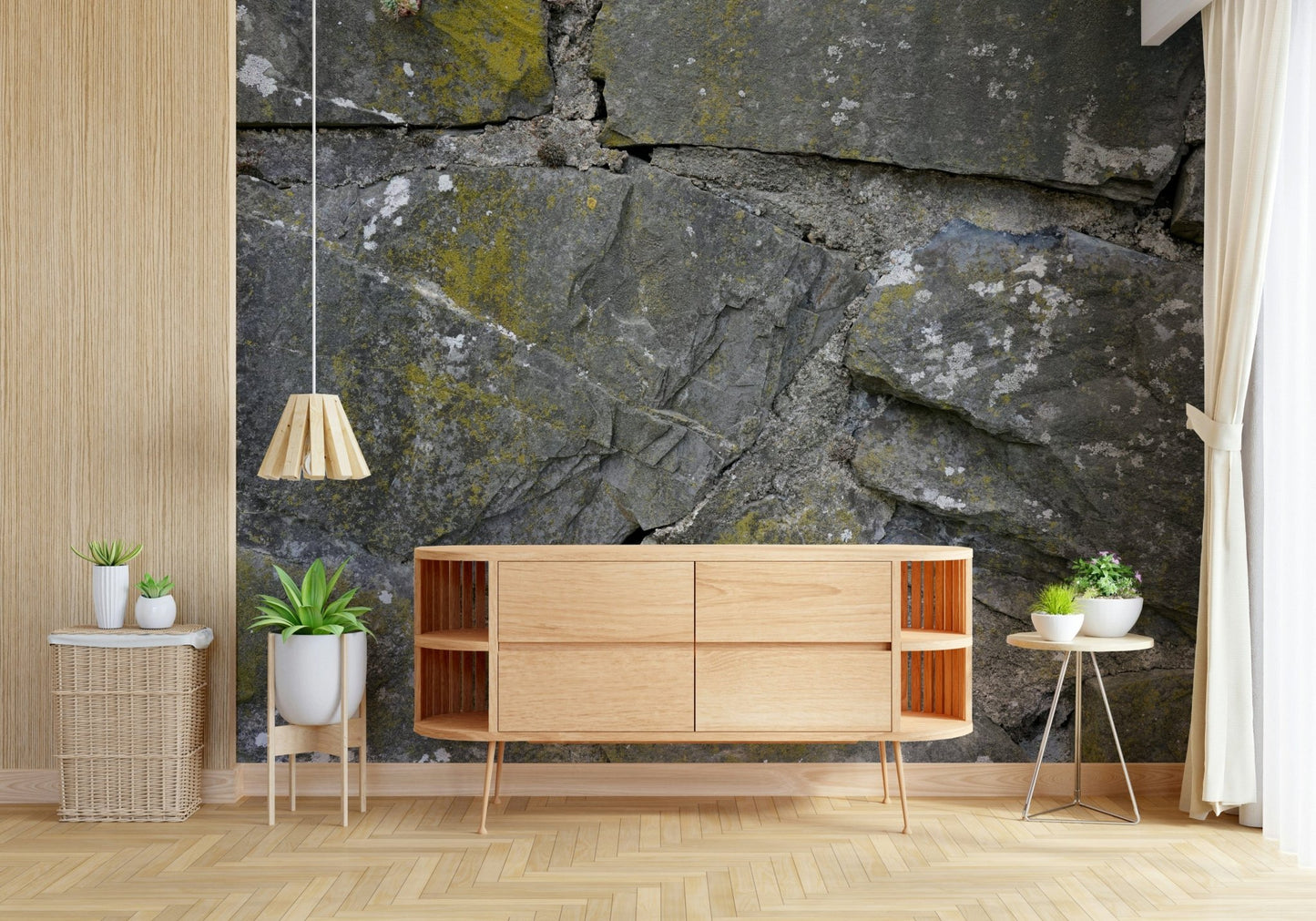 Detail shot of deep cracks in stone wallpaper.