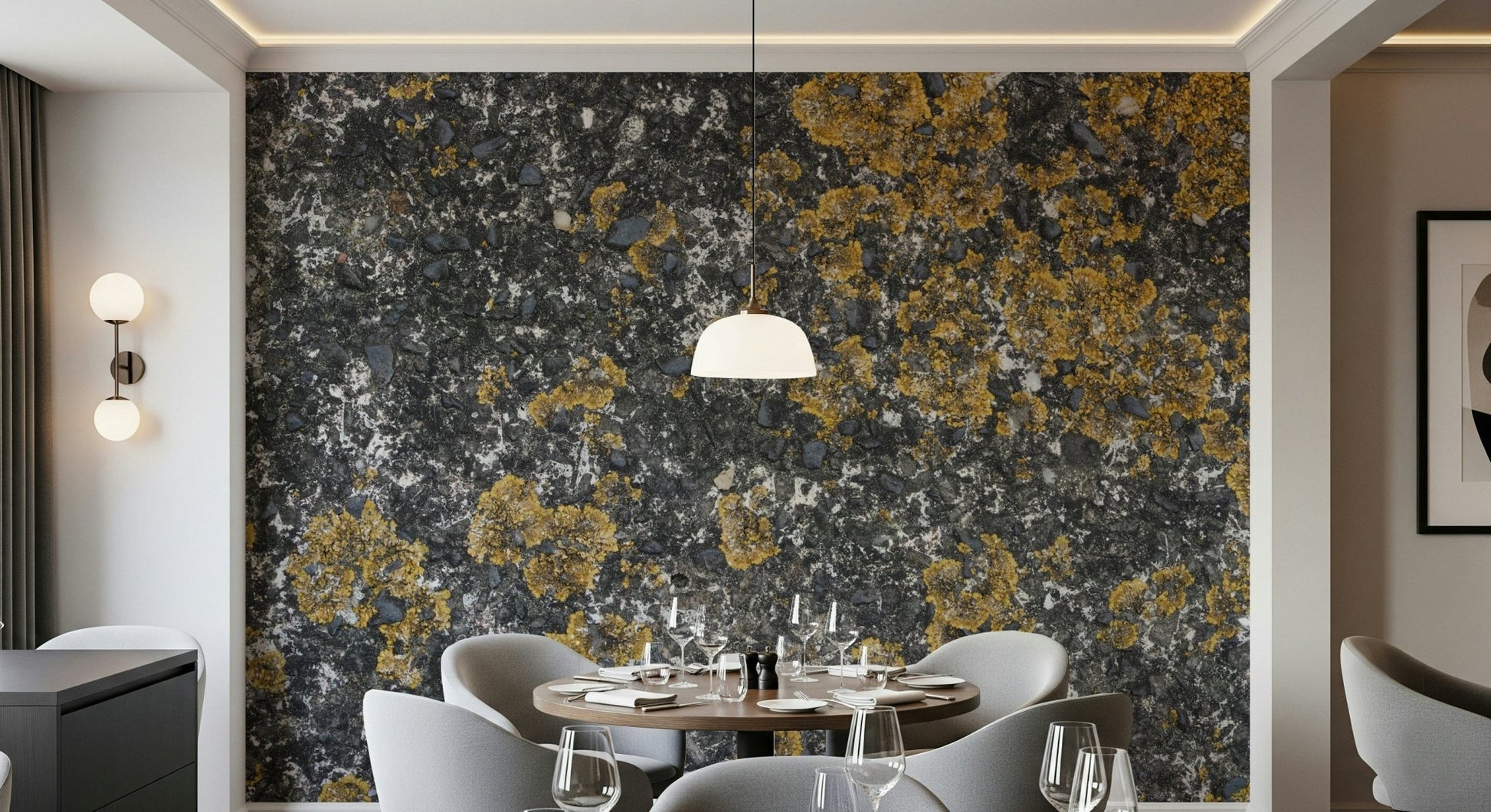 Office accent wall using modern textured wallpaper for walls.