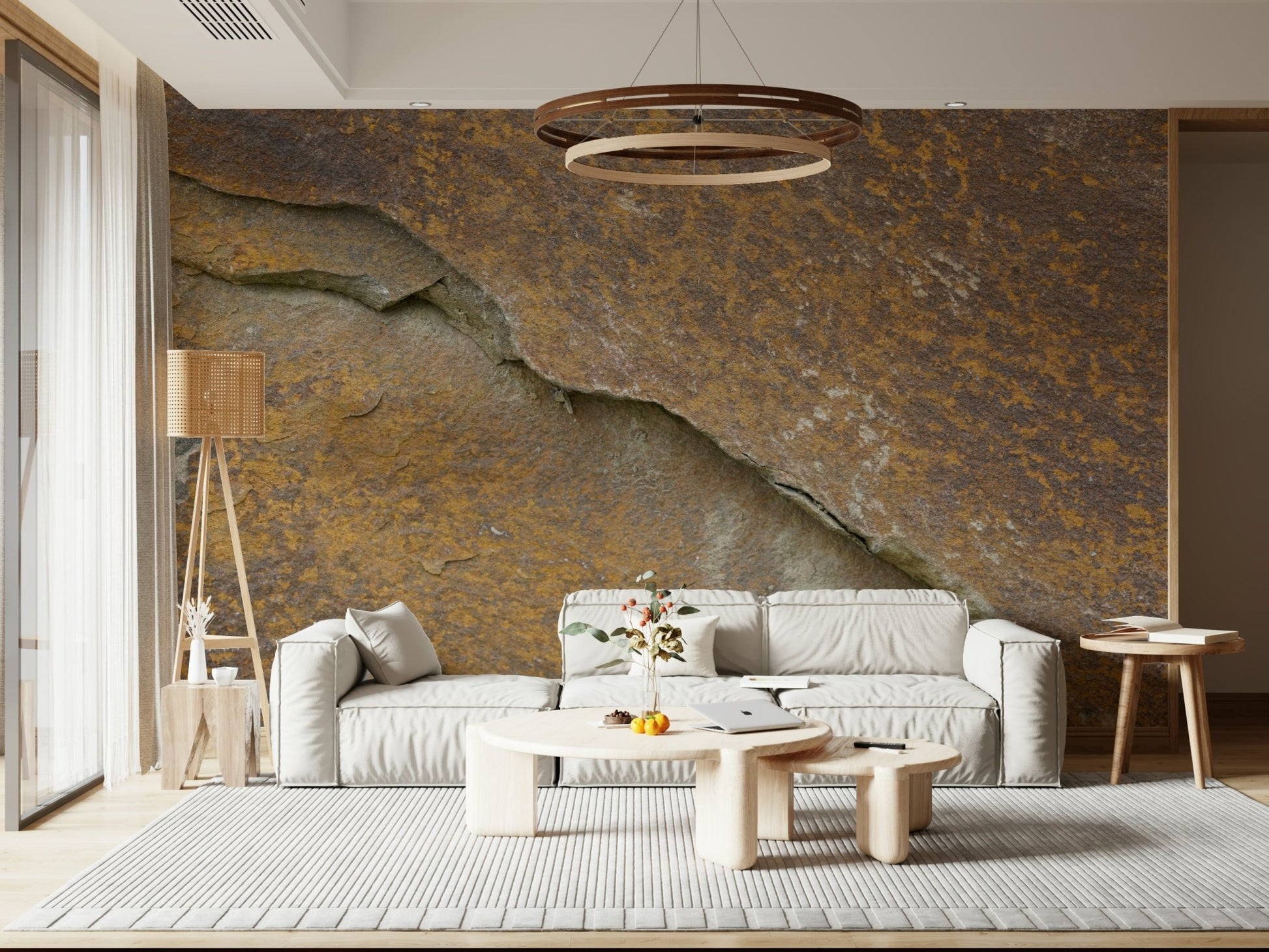 Entryway wall with Cracked Stone peel and stick wallpaper., GD6059