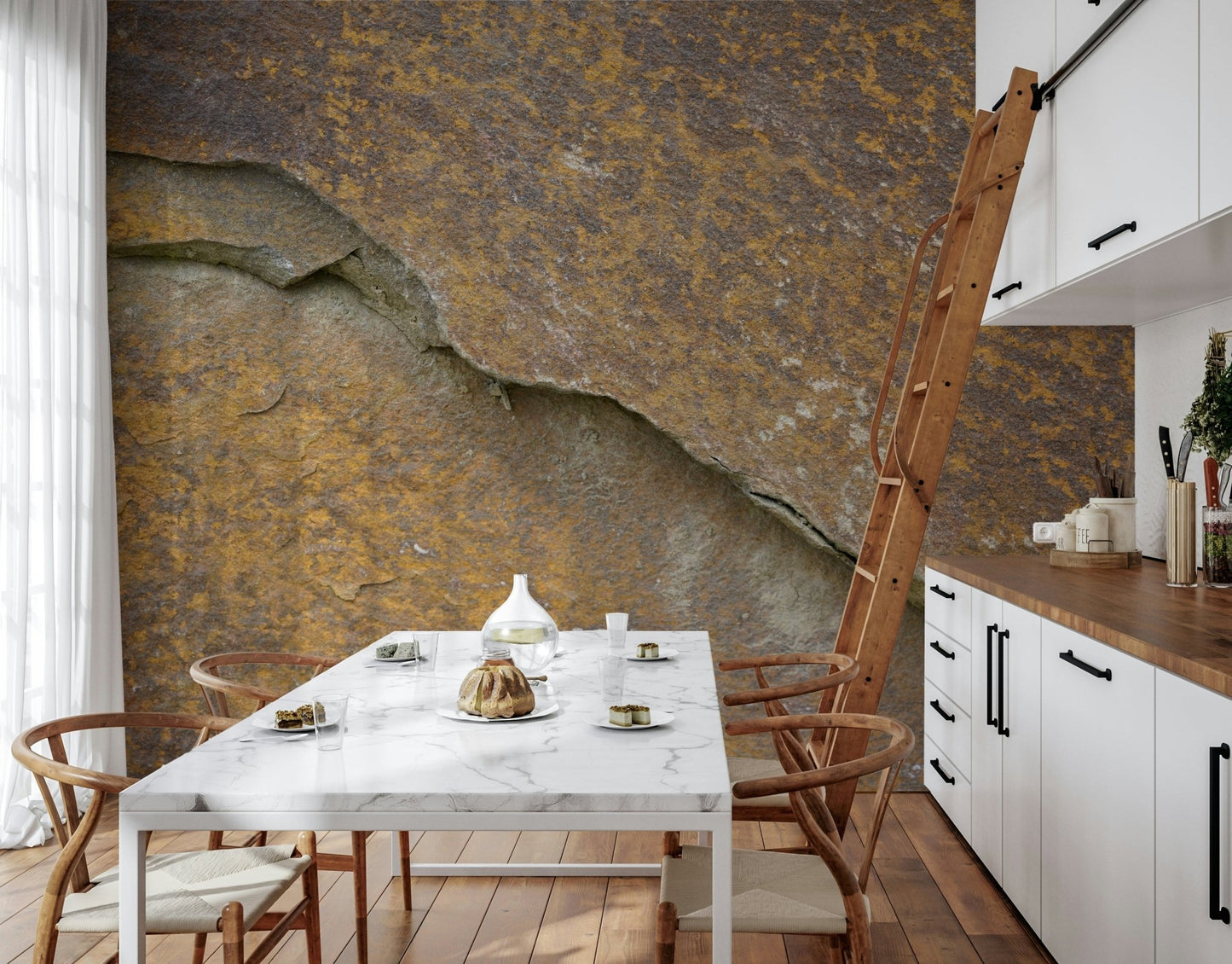 Sophisticated living space with a Cracked Stone wall mural., GD6059