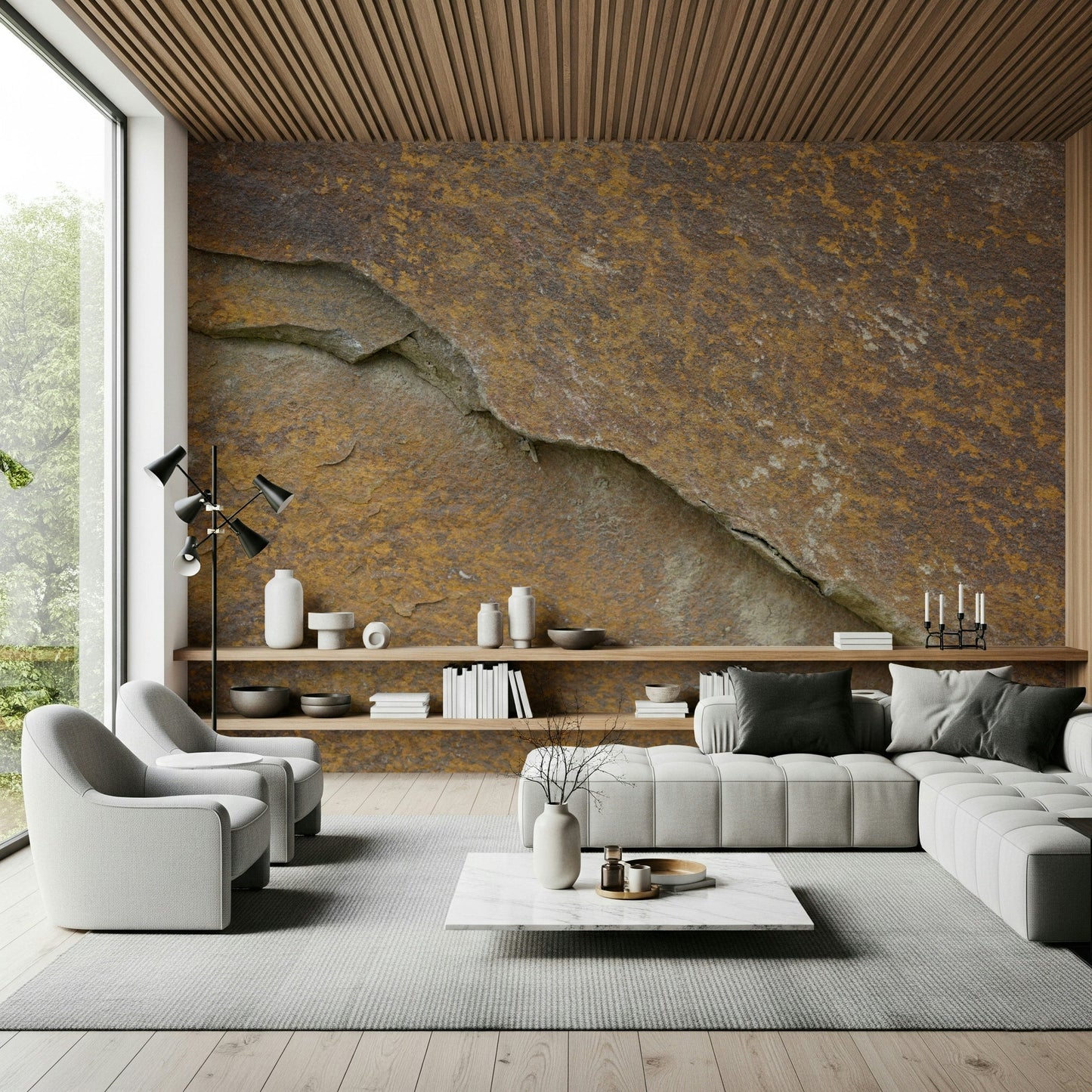 Earthy stone effect of the Cracked Stone wallpaper mural., GD6059